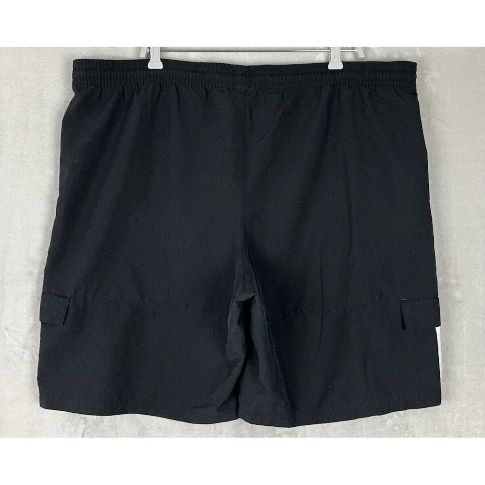 ADIDAS Men Short VTG XL Black Cargo Pocket 3 Stripe Drawstring Loose Outdoor Y2K